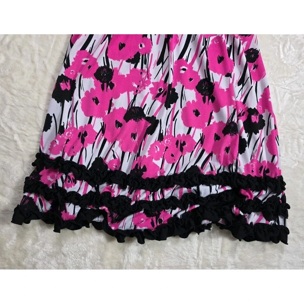 Y2K Justice Pink Black Floral Party Dress Ruffle Rhinestone Girls Size 6